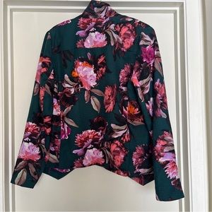 Anthropologie Cartonnier Floral Teal Satin Blazer